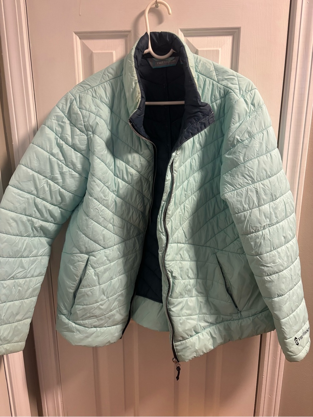 Free Country Reversible Lightweight Puffer Jacket Mint Blue Navy XXL